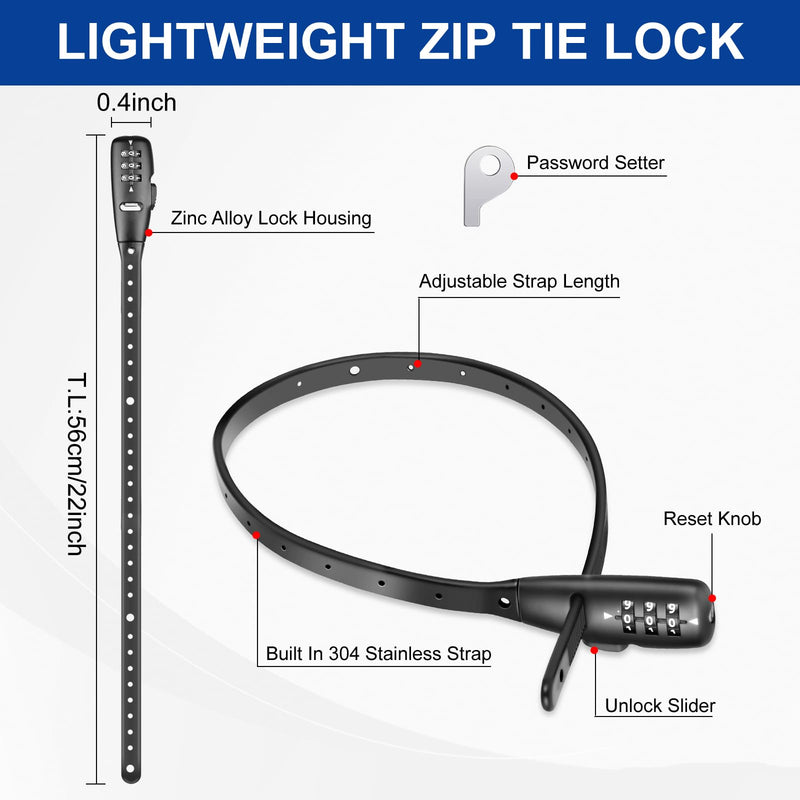 2PACK Zip Tie Lock 3-Digit Combo Cable Lock – Adjustable & Lightweight for Bikes, Helmets, Cabinets, Fridges, Luggage, Strollers, Café Stops – Child-Proof Portable & Small(2 Pack) 2PACK