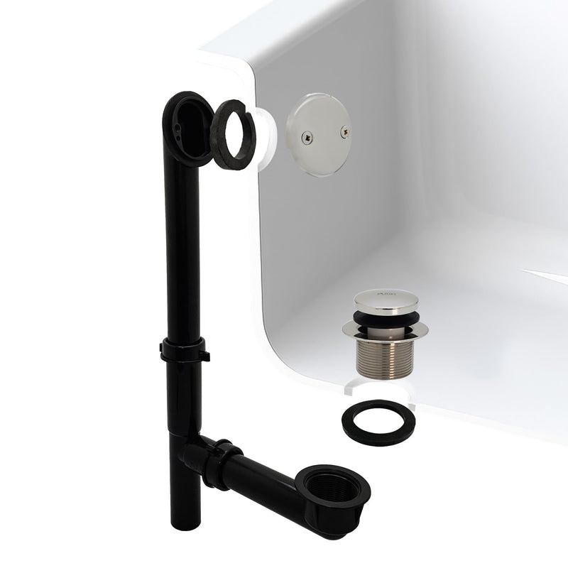 Westbrass Y593144-05 14" Black Tubular Bath Waste & Overflow Assembly with Tip-Toe Drain Plug and Two-Hole Faceplate, Polished Nickel 1 Pack