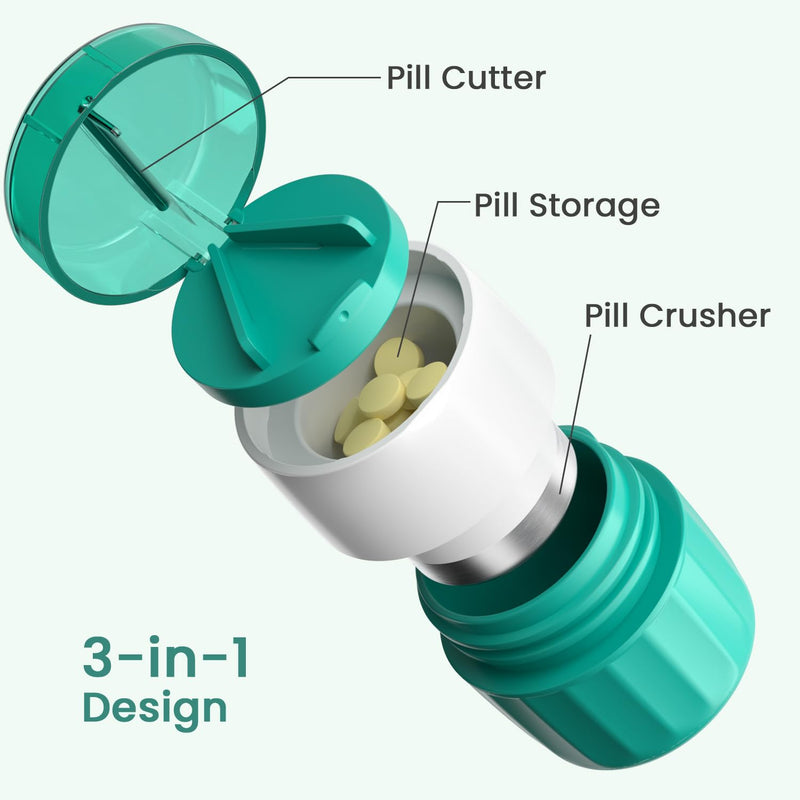 3-in-1 Pill Crusher and Pill Cutter with Storage Compartment for Tablets, Pill Grinder Fine Powder, Pill Cutter Splitter for Small or Large Pills