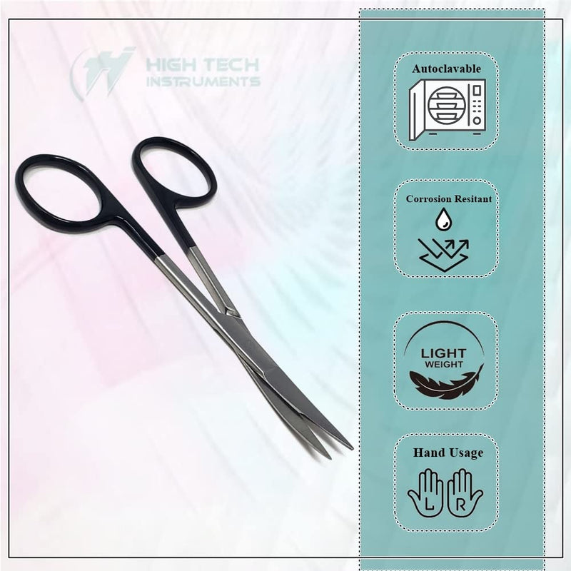 Premium Iris Supercut Micro Dissecting Scissors Curved 4.5" with One Serrated Blade (HTI Brand) Black Handle