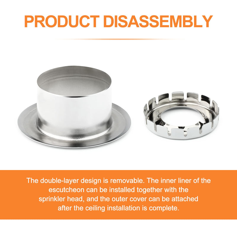 GASHER 4Pcs Recessed Fire Sprinkler Escutcheon 1/2 in. IPS, Depth Adjustment Range up to 1/2 in. For Fire Sprinkler Trim 4 1/2 in. IPS - 1/2 in.