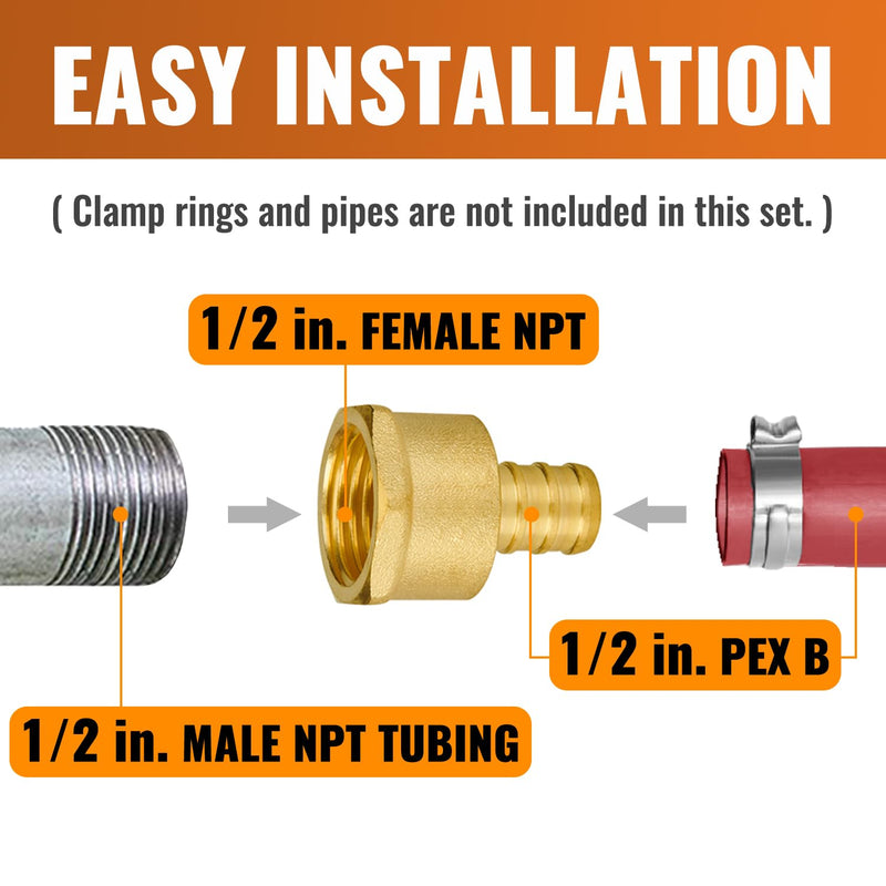 SUNGATOR 25-Pack 1/2" PEX Female Adapter, PEX Fittings 1/2 Inch, Brass 1/2", 25 Pack