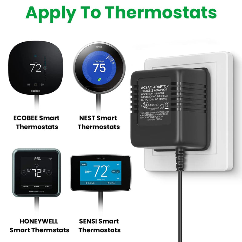 24Volt 500mA UL Certified Doorbell Transformer, C Wire Adapter Thermostat, Competible with All Versions of Ring Doorbell and Thermostat for Nest Ecobee(16.4FT Charging Cable-UL Certified)