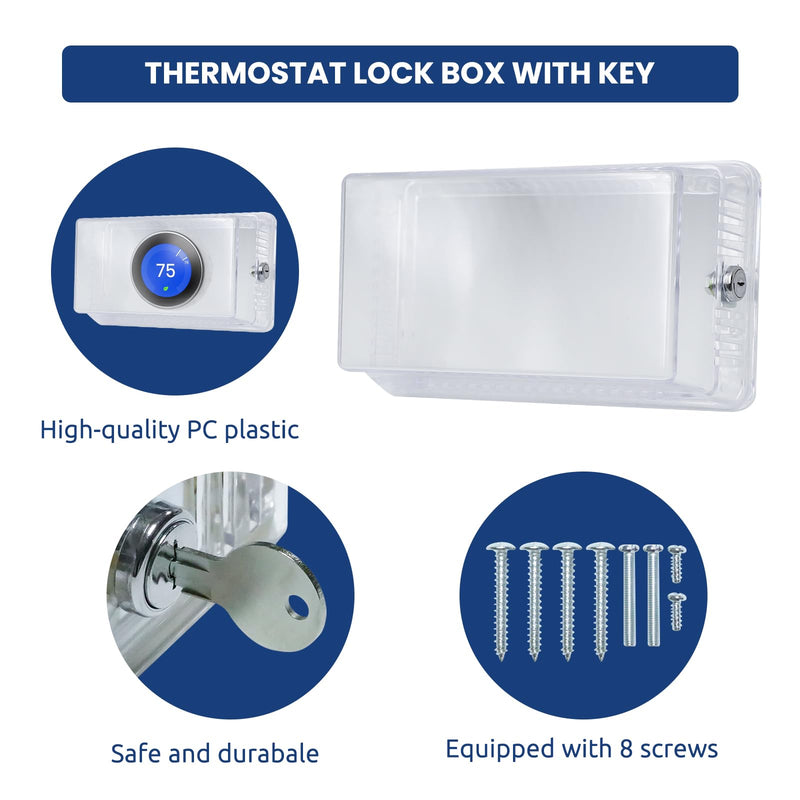 Thermostat Lock Box with Key 10" L x 6.2" W x 3.8" H, Large Thermostat Guard for Thermostat on Wall, Lock Box for AC Thermostat