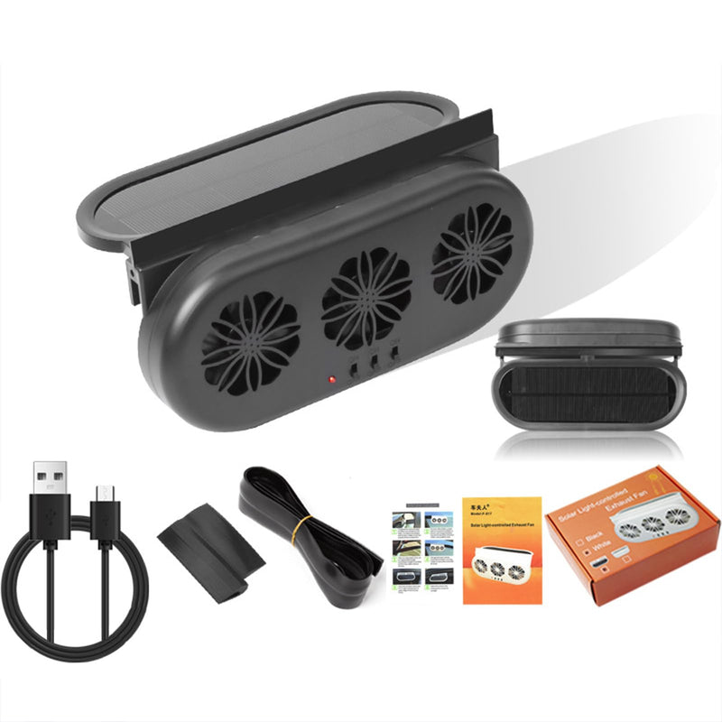Car Solar Powered Exhaust Fan Car Window Exhaust Fan Vehicle Ventilation Fan Auto Air Vent Cool Fan Cooler Ventilation System Car Radiator Cooling Fan with Three Air Outlets, Black