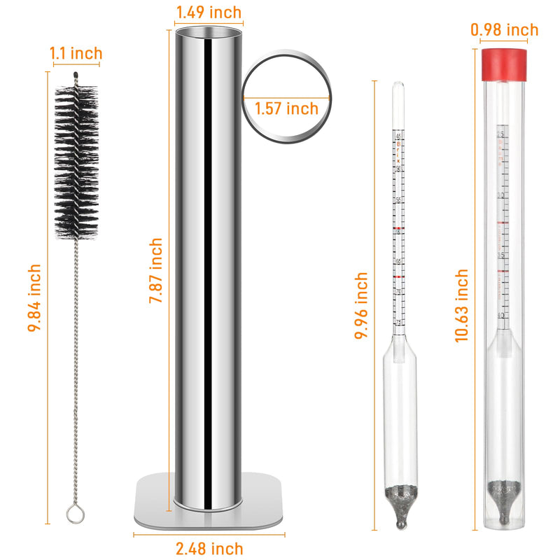 Maple Syrup Hydrometer Test Cup Kit, High Accuracy Hydrometer Maple Syrup Density Kit, Baume and Brix Scale Easy to Read, Stainless Steel Test Cup with Cleaning Brush