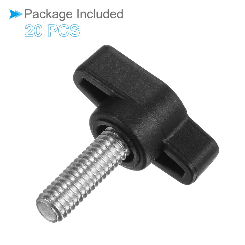 Tee Wing Knobs Thumb Screw, M6 x 16mm Male Thread, Plastic T Thumb Clamping Screw Threaded Stud Hand Knobs Grip, (Applications: for Machinery Lathes), 20-Pieces