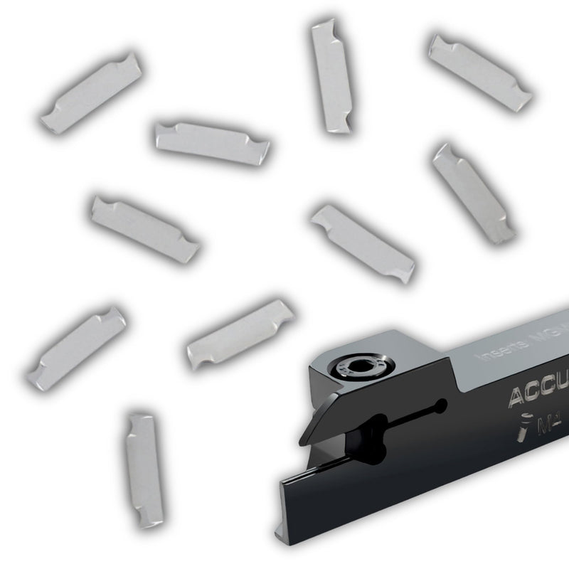 Accusize Industrial Tools 1/2" x 1/2'' Cut-Off Holder, Parting Tool, Mgehr08-2 of 2387-2004 with 10 Carbide Inserts for Cutting Aluminum | For Aluminum, MGGN200-LH Inserts Included, 1 Indexable Holder Plus 10 Carbide Inserts, 2387-0004INSA