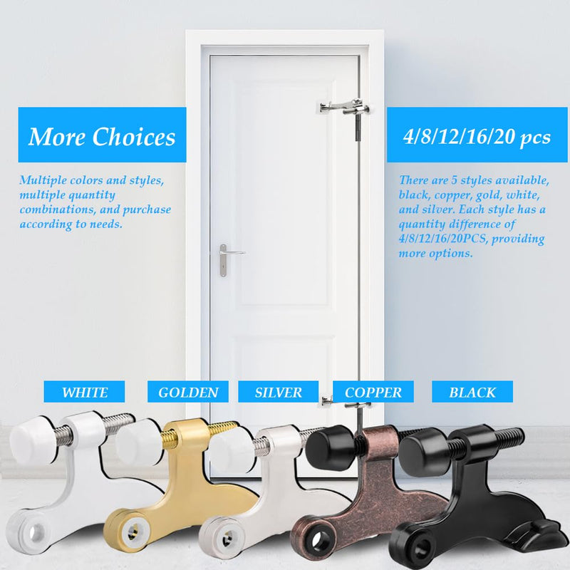 OBTANIM 8 Pack Hinge Pin Door Stopper Heavy Duty Metal Adjustable Door Stops with Rubber Bumper Tips (Silver) Silver