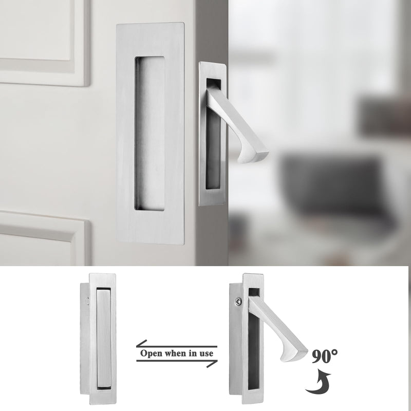 Pocket Door Handles and Edge Pull Brushed Nickel, 6Inch Handles Hardware Latch,Recessed Finger Flush Pulls,for Closet,Sliding,Barn Door Model A
