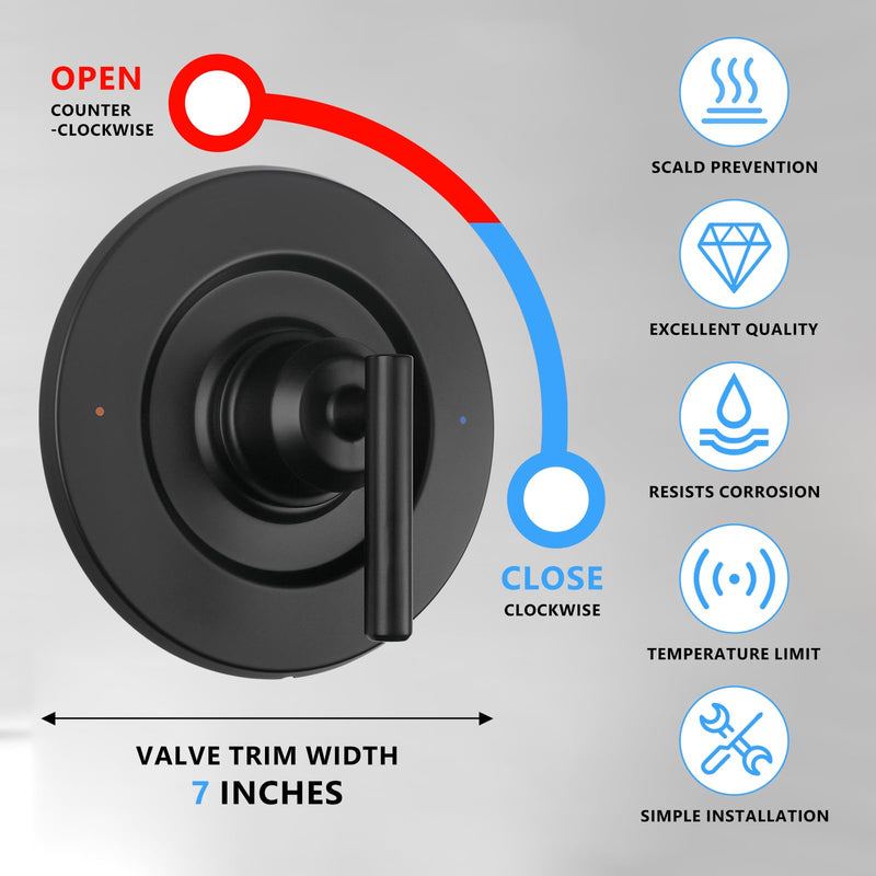 T2901BL Shower Handle Compatible with Moen Gibson Posi-Temp Valve Trim Kit, Matte Black Shower Compatible with Moen Gibson Posi-Temp Shower/Tub 2510/2520/2570/2590 Pressure balanced Valves