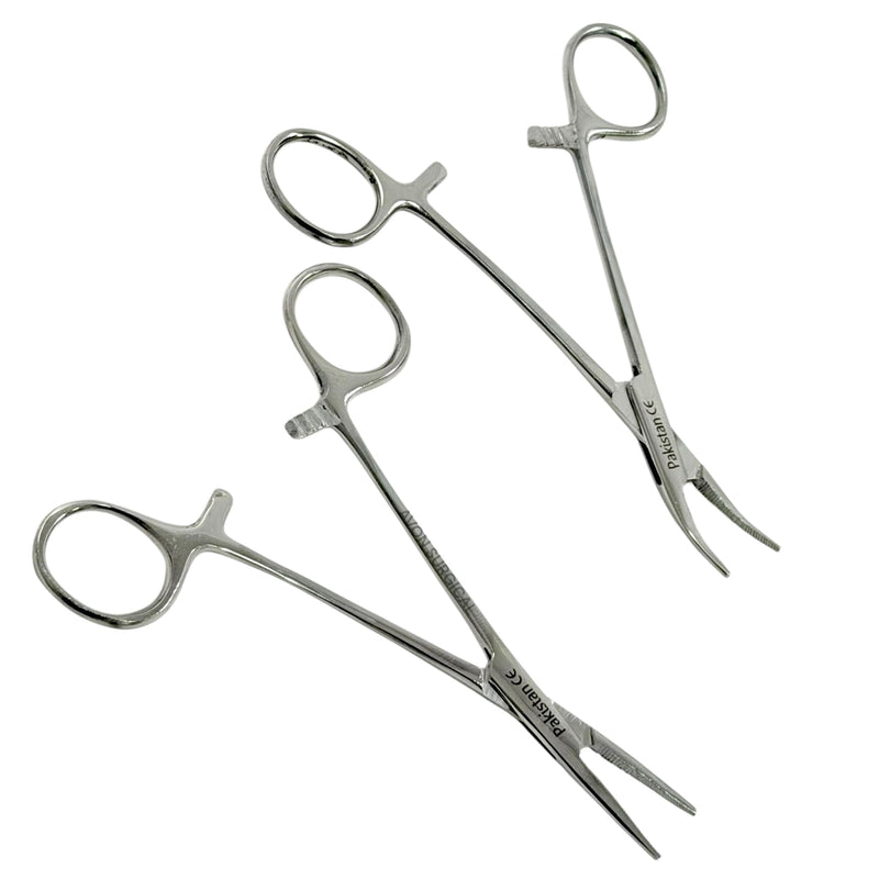 2Each Versatile Angling Tools 5 Inch Fishing Forceps Set - Stainless Steel, Curved & Straight Hemostats, Serrated Jaws, Locking Mechanism, and Lightweight Design Hemostat Forceps.
