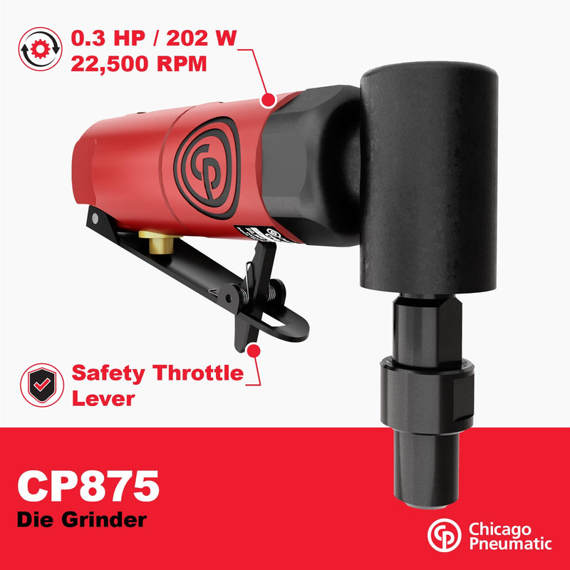 Chicago Pneumatic CP875 - Air Angle Die Grinder Tool, 1/4 Inch (6 mm), 0.3 HP / 220 W, 22500 RPM, Welder, Woodworking, Automotive Detailing, Stainless Steel Polisher, Heavy Duty Angled/Tool 22,500 RPM