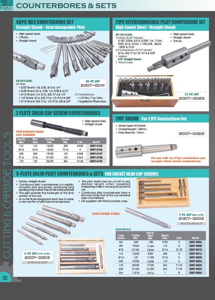 HHIP 2007-0064 High-Speed Steel 3 Flute Straight Shank Solid Pilot Counterbore, M10 x 11mm