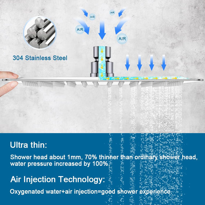 POP SANITARYWARE 12 Inch Shower Head with Adjustable Extension Arm, Stainless Steel Rainfall Showerhead with Shower Arm Extender, Waterfall fixed Showerheads, Chrome Square