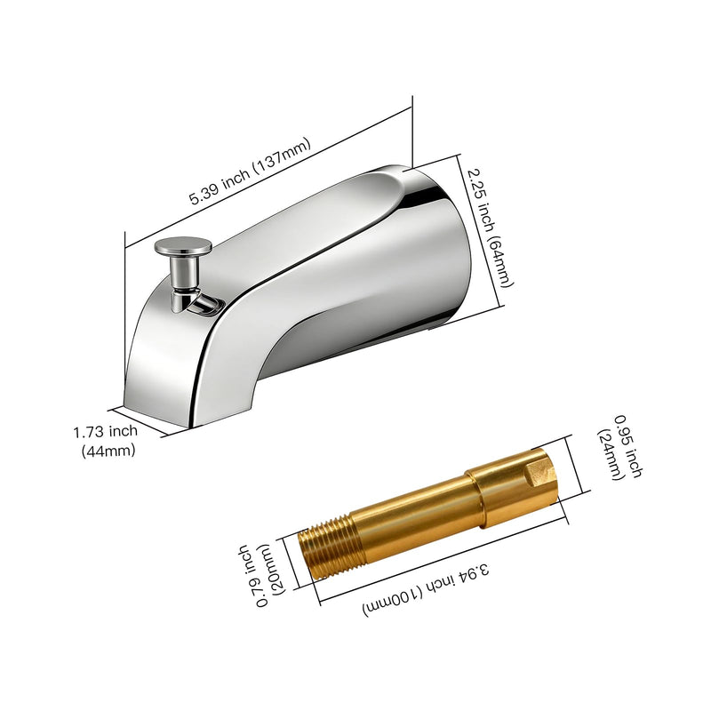 Tub Spout with Diverter, Heavy Duty All Metal Bathtub Faucet with Brass,Shower Slip-on Bathtub Faucet for 1/2 Inch Copper Pipe,5-3/8 Inch Bath Tub Faucet Replacement,Chrome Chrome