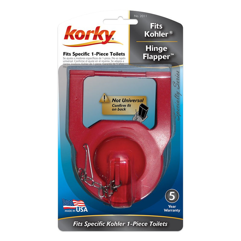 Korky 2011BP Hinge Flapper For Kohler Toilet Repairs - Replaces Kohler Parts 84995 and 1000490 - Made in USA, Red 1 Count (Pack of 1)