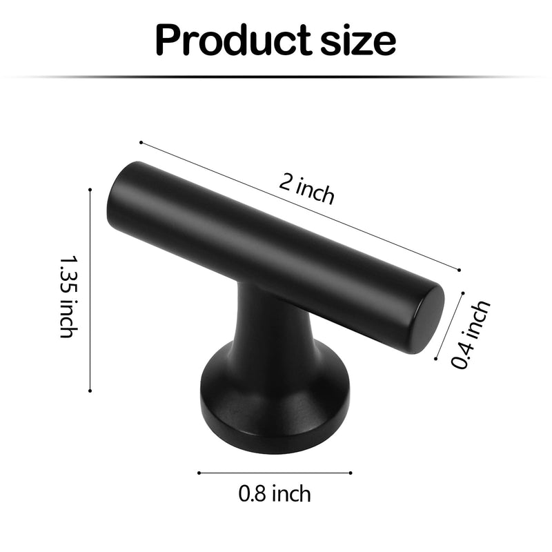 Matte Black T-Bar Drawer Pulls 6 Pack, Single Hole Solid Zinc Alloy, Anti-Fingerprint Rustproof & Scratch Resistant Hardware for Kitchen, Bathroom Vanity, Dresser & Wardrobe Matte Black