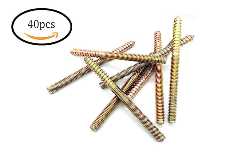 40PCS 1/4 * 2-1/2'' Single Tip Double Ended Tooth Bolt Furniture Hanger Bolt Double Threaded Rod Bolt 63mm Length Self Tapping Screws Furniture Accessories 1/4 * 2-1/2'' 40