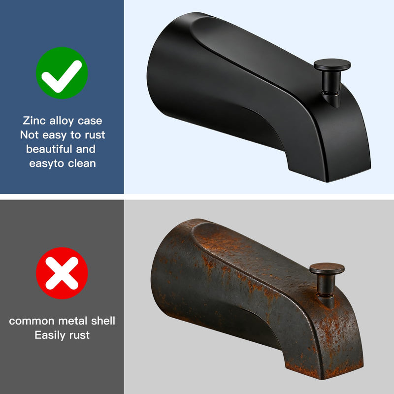 Tub Spout with Diverter, Heavy Duty All Metal Bathtub Faucet with Brass,Shower Slip-on Bathtub Faucet for 1/2 Inch Copper Pipe,5-3/8 Inch Bath Tub Faucet Replacement,Matte Black Matte Black