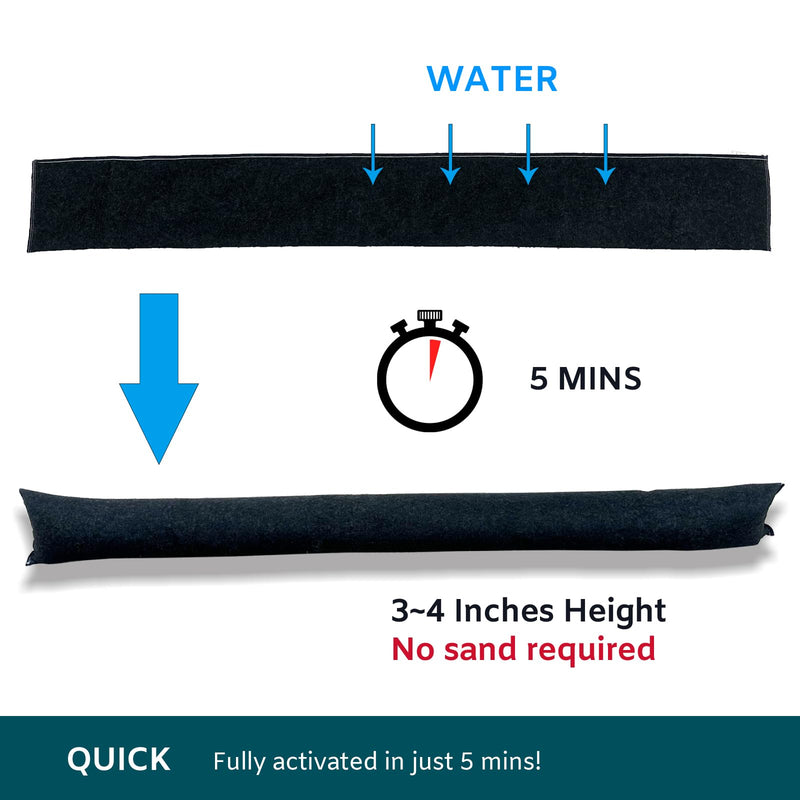 2Pcs 5FT Water Activated Flood Barriers, Sandless Sandbag for Rain Water Control, Resuable Flood Water Barrier for Garage and Home Doors, Easy to Use (5ft, 2Pack) 5ft, 2Pack