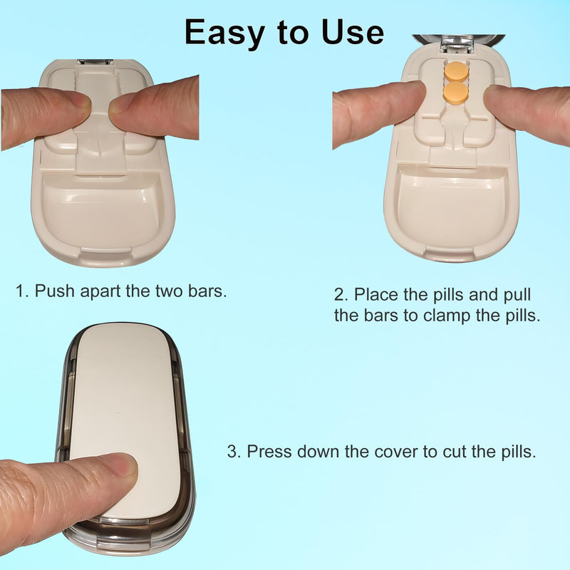 Pill Cutter for Cutting Multiple Pills, 1/2 1/4 Pill Splitter for Large, Small and Tiny Pills, with Improved Sharp Blade, Adjustable Centering Device 1/4 Cream