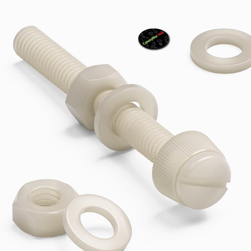 50 x Natural, Nylon Plastic Thumbscrews, knurled, M6 x 50 mm, (15/64 x 1 37/64 in), Nuts, Bolts, washers