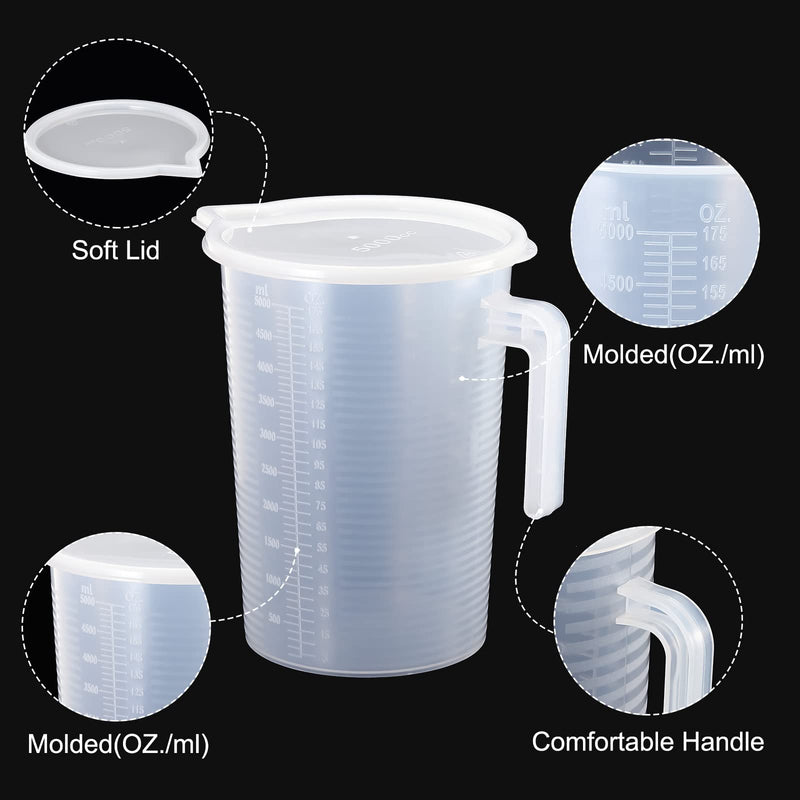 PATIKIL Graduated Beaker, 5000ml PP Plastic Liquid Measuring Cup Double Sided Graduations with Handle Lid and Spout for Lab Kitchen Home