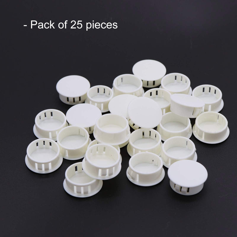 Hole Plugs Plastic 25mm (1") Fit for 24.5-25mm Diameter Locking Hole Tube Flush Type Panel Plugs Fastener Cover for Kitchen Cabinet Furniture Off White 25 Pcs 25mm(1")