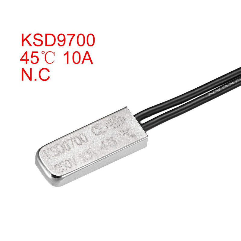 uxcell KSD9700 Thermostat, 45℃ Normally Close Temperature Switch Thermal Switch, N.C 10A Metal Temperature Controller 2pcs