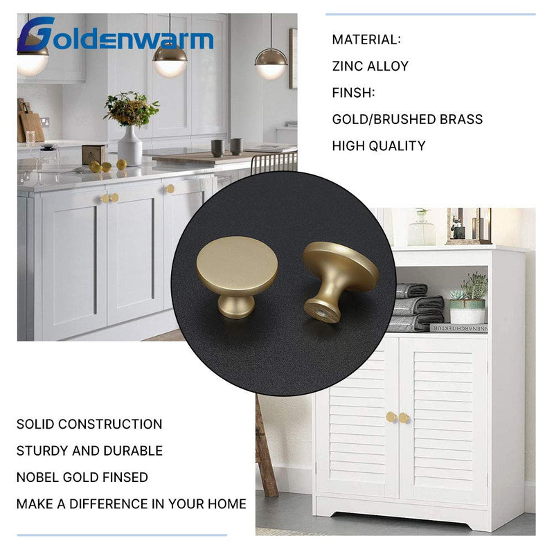 goldenwarm 10Pack Gold Knobs for Dresser, Gold Cabinet Knobs Matte Gold Drawer Knobs, Brushed Gold Dresser Knobs Round Brass Kitchen Cabinet Knobs 10 Pack Matte Gold-Round