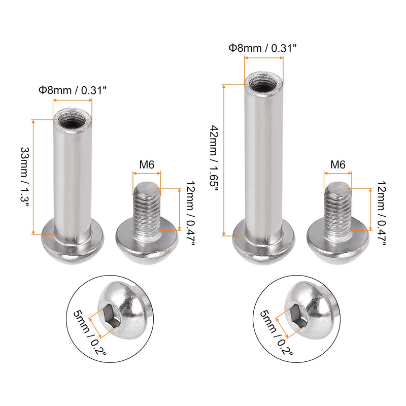 uxcell Screw Post Fit for 8mm Hole Dia. Female 33mm 42mm Binding Bolts, Total 20 Sets