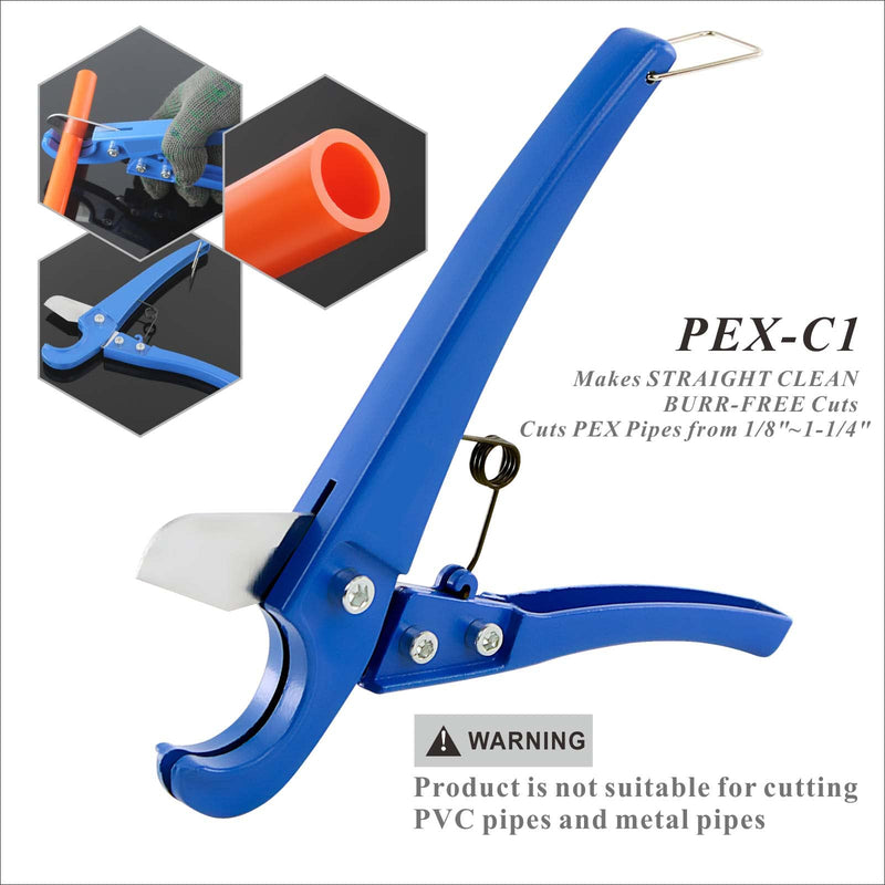 PEX Pipe Clamp Cinch Tool Crimping Tool Crimper for Stainless Steel Clamps from 3/8-inch to 1-inch with 1/2-inch 10PCS and 3/4-inch 10PCS SS PEX Clamps,with Pipe Cutter CH-T-2