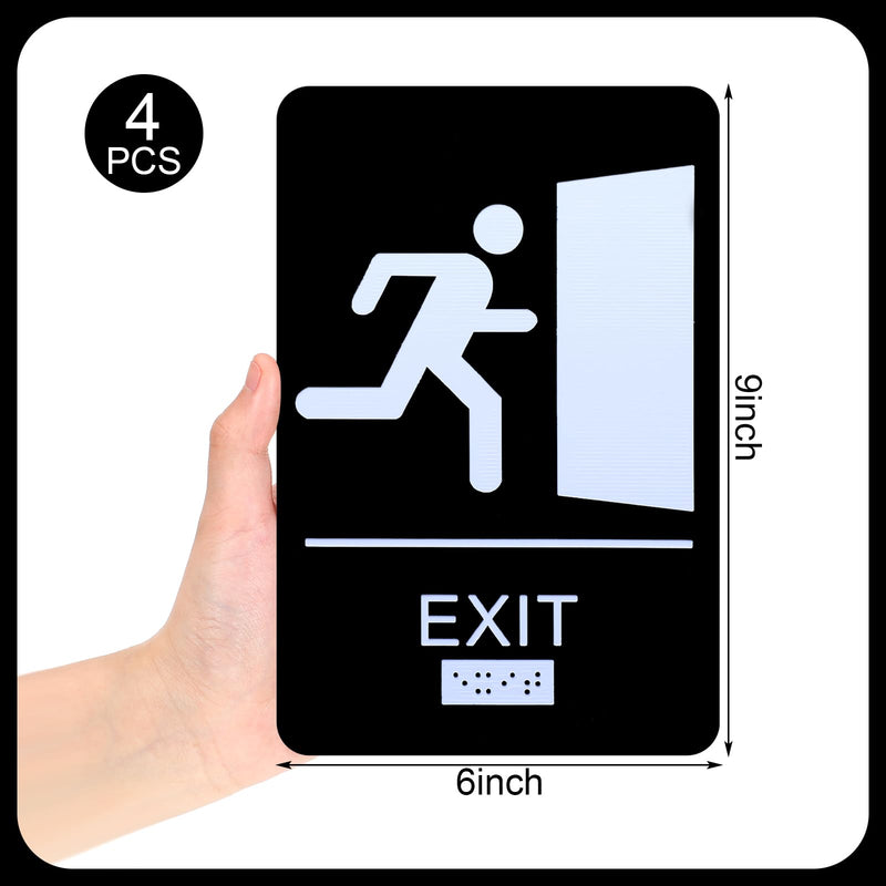 4 Pcs Exit Signs for Business ADA Compliant Exit Sign with Braille 9 x 6 Inch Modern Design Sign Exit Signs with Adhesive Mounting Strips for Indoor Outdoor Office Buildings Workplace