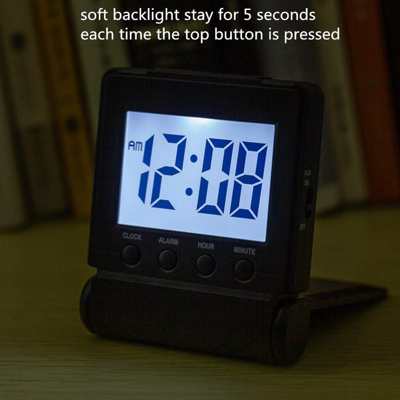 FAMICOZY Compact Digital Travel Alarm Clock with High/Low Volume Options,Simple to Set,Easy to Read,Bold Digits,Snooze Backlight,Quality Construction,2 AAA Battery Operated,Black Black