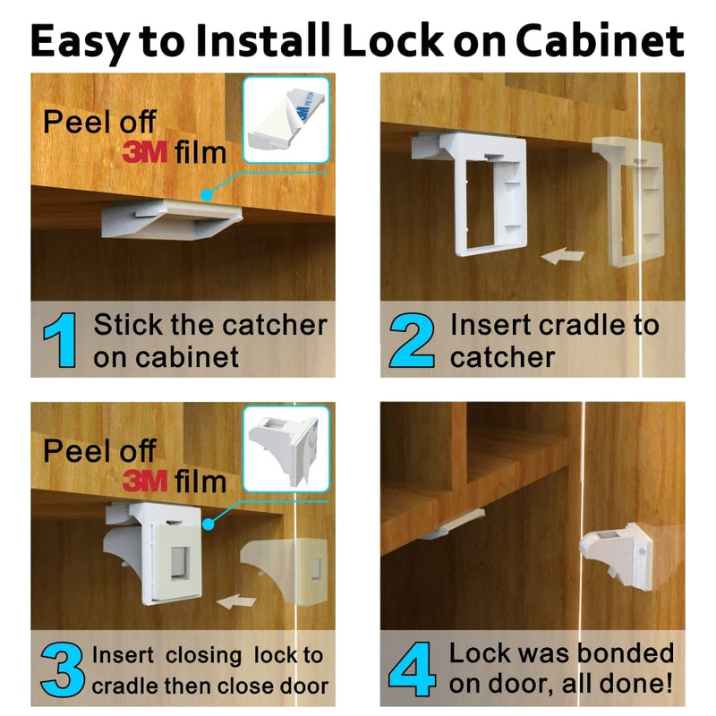 Upgraded Magnetic Cabinet Locks(24locks+4keys) Baby Proofing Cabinet Locks with Fast Installing Tools 24locks+4keys