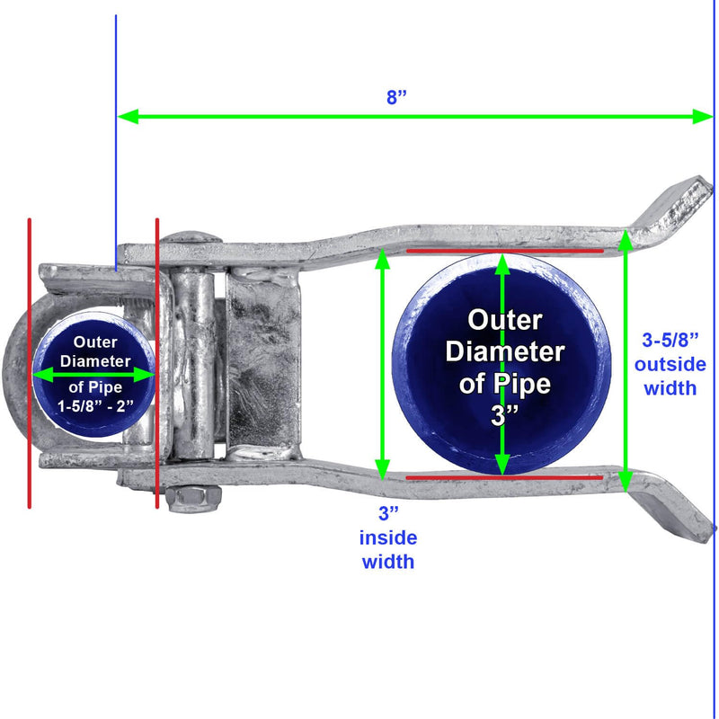 Commercial Single GATE Strong Arm Latch for 3" Fence Post - and 1-5/8" Thru 2" Chain Link or Round Pipe Gate Frames (Each) 3" Single Gate