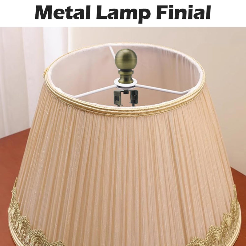 2Pcs Lamp Shade Light Bulb Clip Adapter Kit, Bronze Lampshade Holder Adapter with Round Top Finial, No Harp Required, Clip on Bulb, DIY Replacement Repair Table & Floor Light Metal Parts Metal Ball Finial