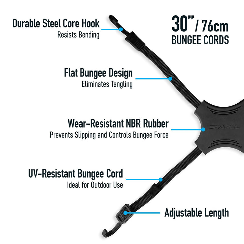 Tack Strap – 4-Way Flat Bungee Cord with Rubber Pad Grip, Non-Slip Tie Down Straps for Motorcycle, ATV, Kayak, Cycling, Camping, Truck Storage, Adjustable Bungee Cords - 2 Pack (Blue) Blue