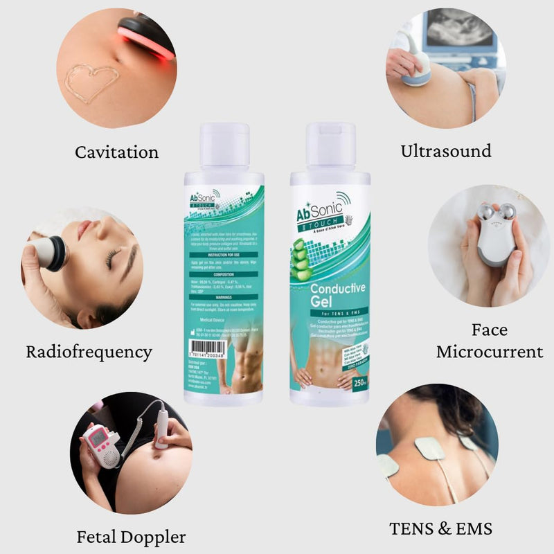 Absonic Touch with Aloe - Conductive Gel for Cavitation, Doppler, Muscle Stimulation, NuFace, Ultrasonic Devices & Microcurrent- - 2 x 250 ml (2 x 8.5 oz)
