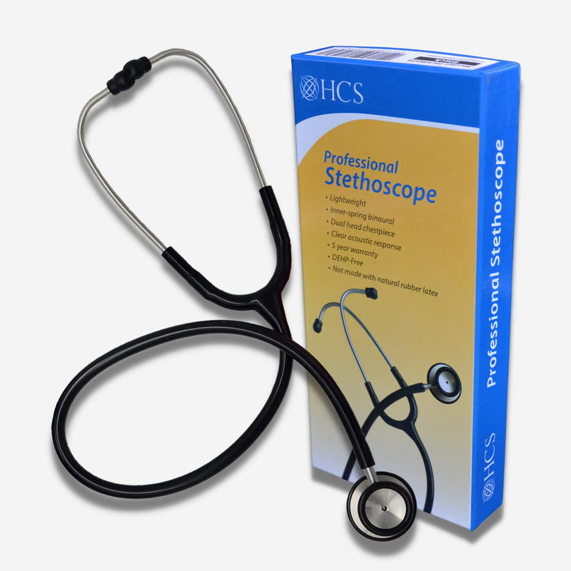 HCS Stethoscope, Classic Lightweight - Medical Grade, Dual Head Stethoscopes for Nurses, Students, Home - 22 inch Tubing (Black) Black