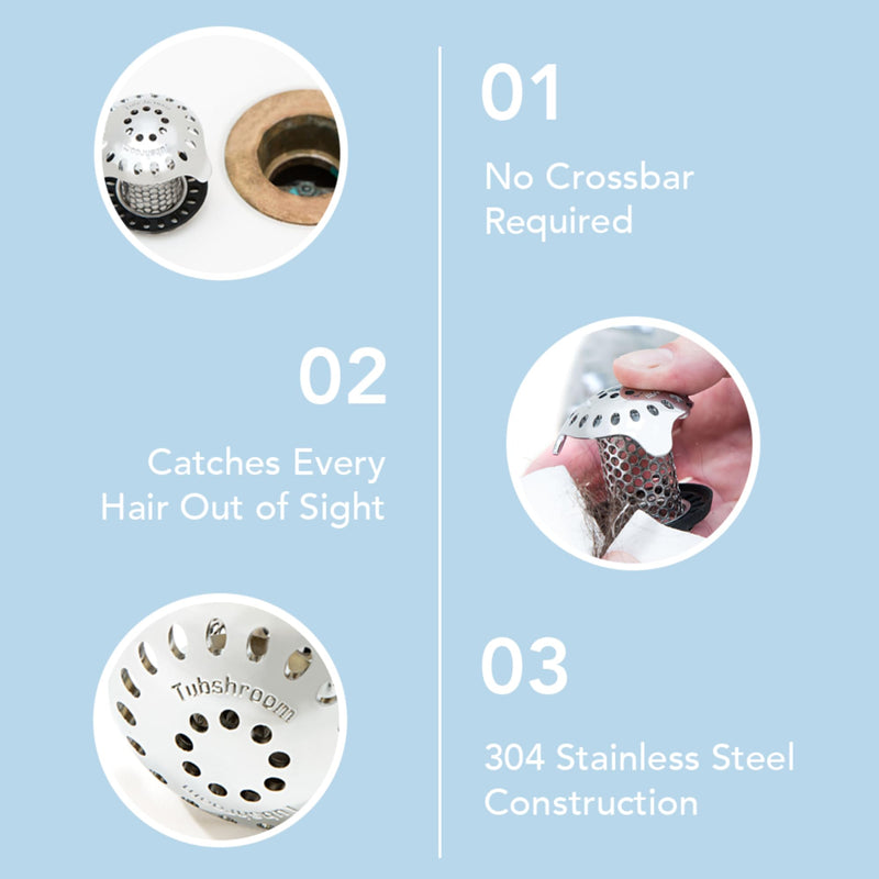 TubShroom Ultra Revolutionary Bath Tub Drain Protector Hair Catcher/Strainer/Snare Stainless Steel, 1-Pack, Silver Stainless Single