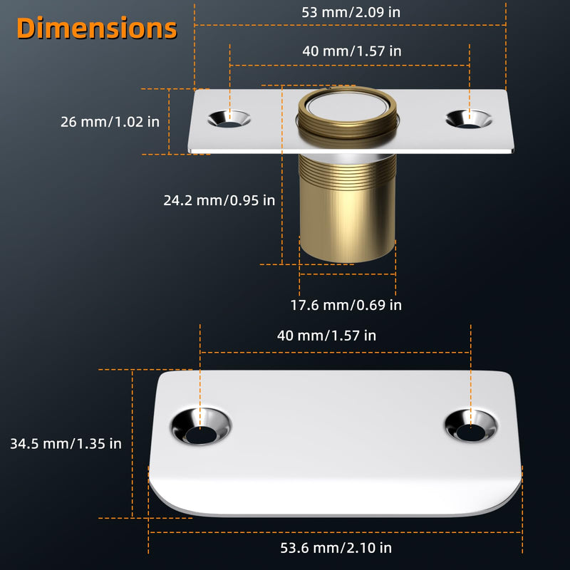 Closet Door Ball Magnetic Catch, Jiayi 2 Pack French Door Latch Hardware, Silver Ball Catch Top of Door Adjustable Hidden Latch Drive in Ball Latch for Invisible Closet Pantry Magnetic Lock Closing