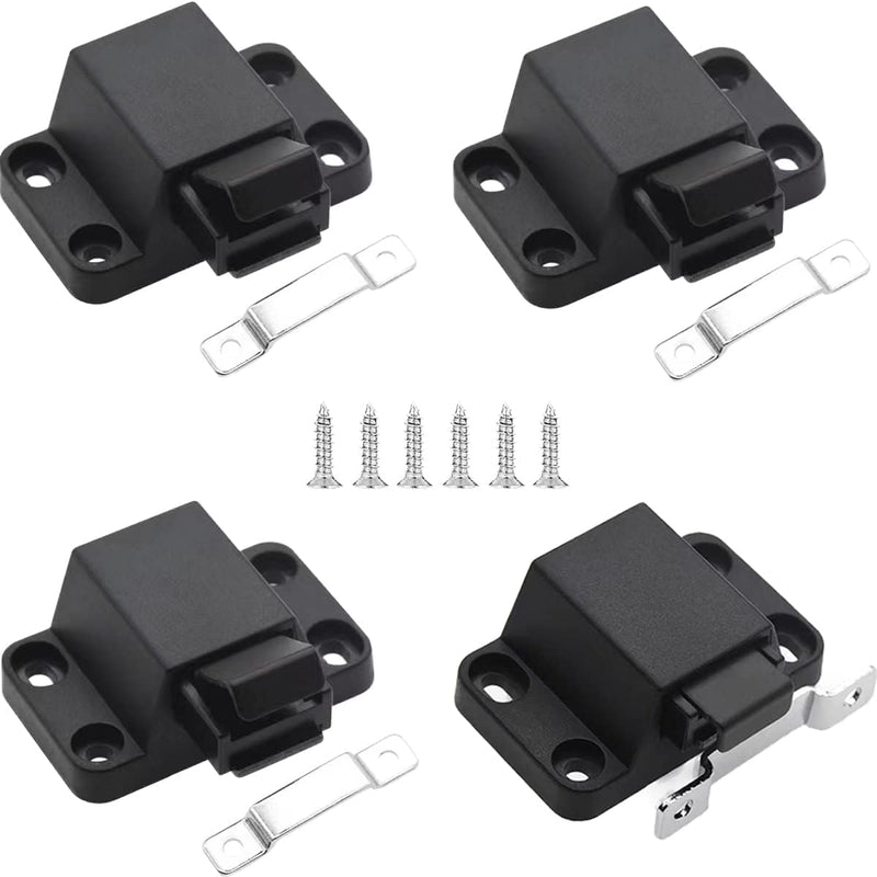 Self-Closing Push to Open Door Latches Hardware CBRIVE 4Pack Kitchen Cabinets Push Latch & Lock Heavy Duty Touch Latch and Catch for Drawers Push Pull Tip On RV Closet Press to Release Strong Pop Out 4 Pack Black-Non Magnetic