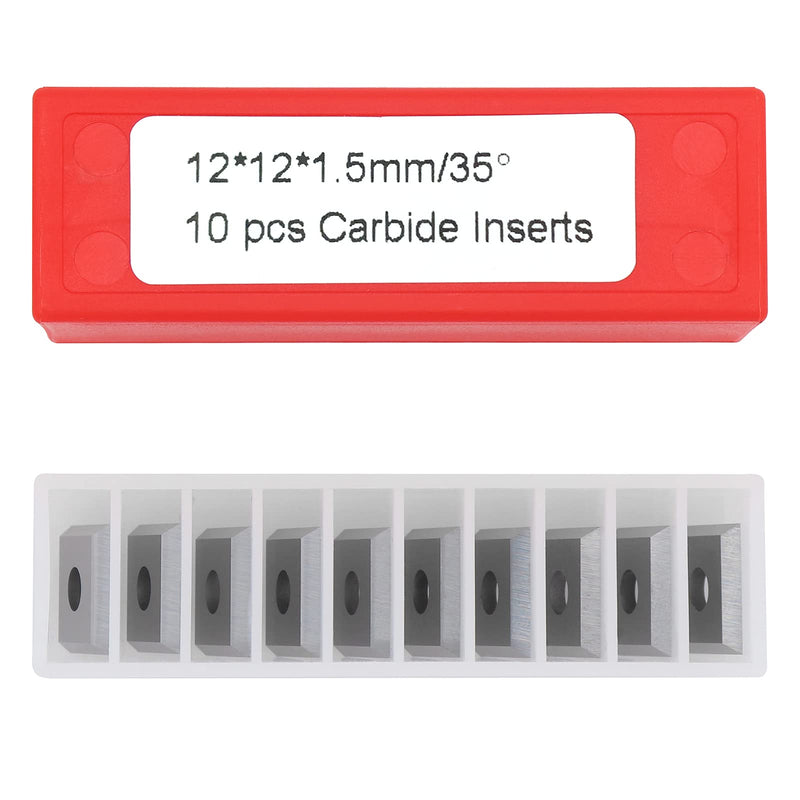 K1215-12mm Square Corners Carbide Inserts 4 Edges (12mm lengthX12mm widthX1.5mm thick-35 Degree Cutting Angle), Pack of 10, Straight-Hole K1215
