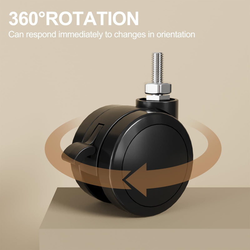 JOY worker Lockable Stem Caster Wheels Set of 4, Metric M8 Nylon Threaded Swivel Caster, 2.5 Inch Stem Casters Replacement for Standing Desk & Mobile Desk, Each Load Capacity 110lbs, Black