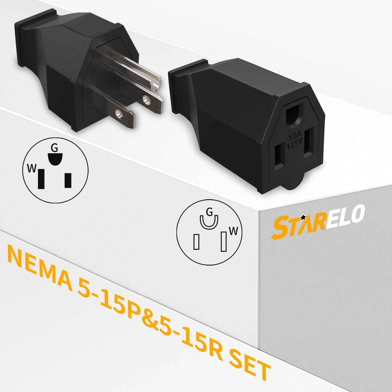 STARELO Extension Cord Ends 125V 15A 2Pole 3Wire Male Plug and Female Connector Straight Blade Plug Replacement Electrical Extension Cord End(Male & Female 5 Set) female/male5SET