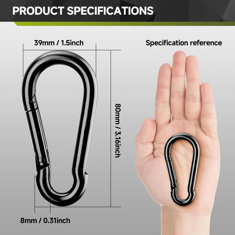 10Pcs Spring Snap Hooks, 3.16” Carabiner Clip, 500lbs Heavy Duty Rope Connector, Large Carabiners for Indoor & Outdoor, Hammock, Swing, Camping, Climbing, Fishing, Hiking 3.16inch 10Pcs - NewNest Australia