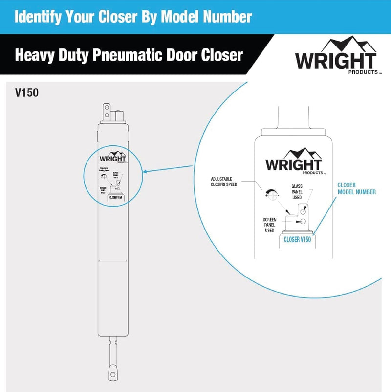 Wright Products Heavy-Duty Pneumatic Storm Door Closer – Durable, Adjustable, Quiet-Closing with Hold-Open Feature (Transitional, Aluminum) Transitional