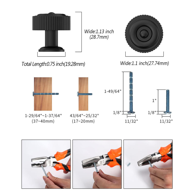 FILTA 10 Pack Matte Black Cabinet Knobs - Ribbed Design Zinc Alloy Dresser Drawer Cabinets Hardware for Furniture Kitchen Bathroom Single Hole Knob